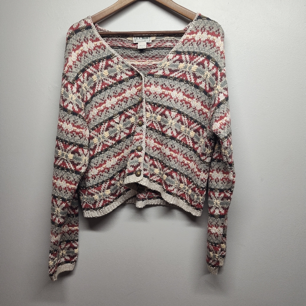 L.L. Bean Vintage Multicolor Patterned Cardigan